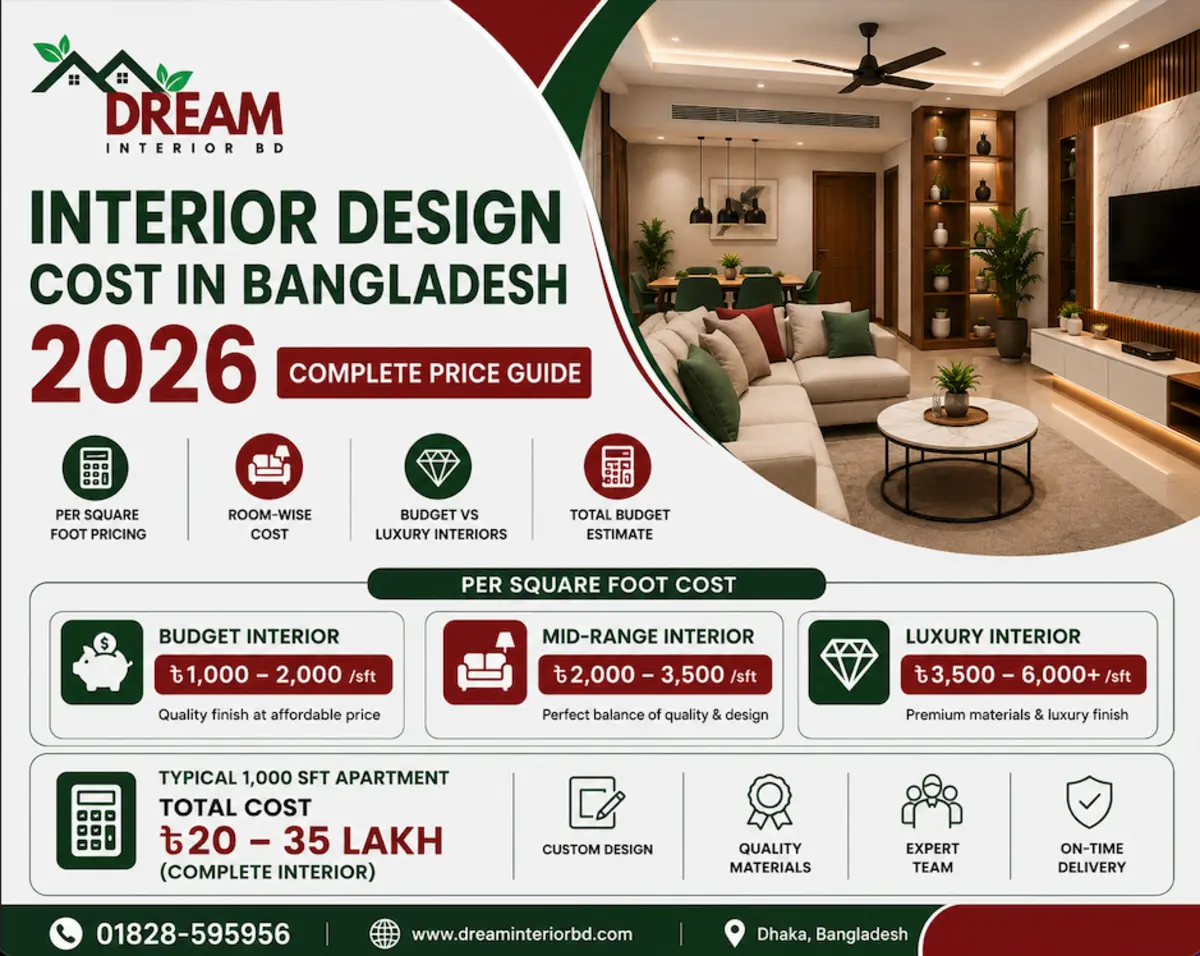 Interior Design Cost in Bangladesh 2026 with modern apartment interior by Dream Interior BD