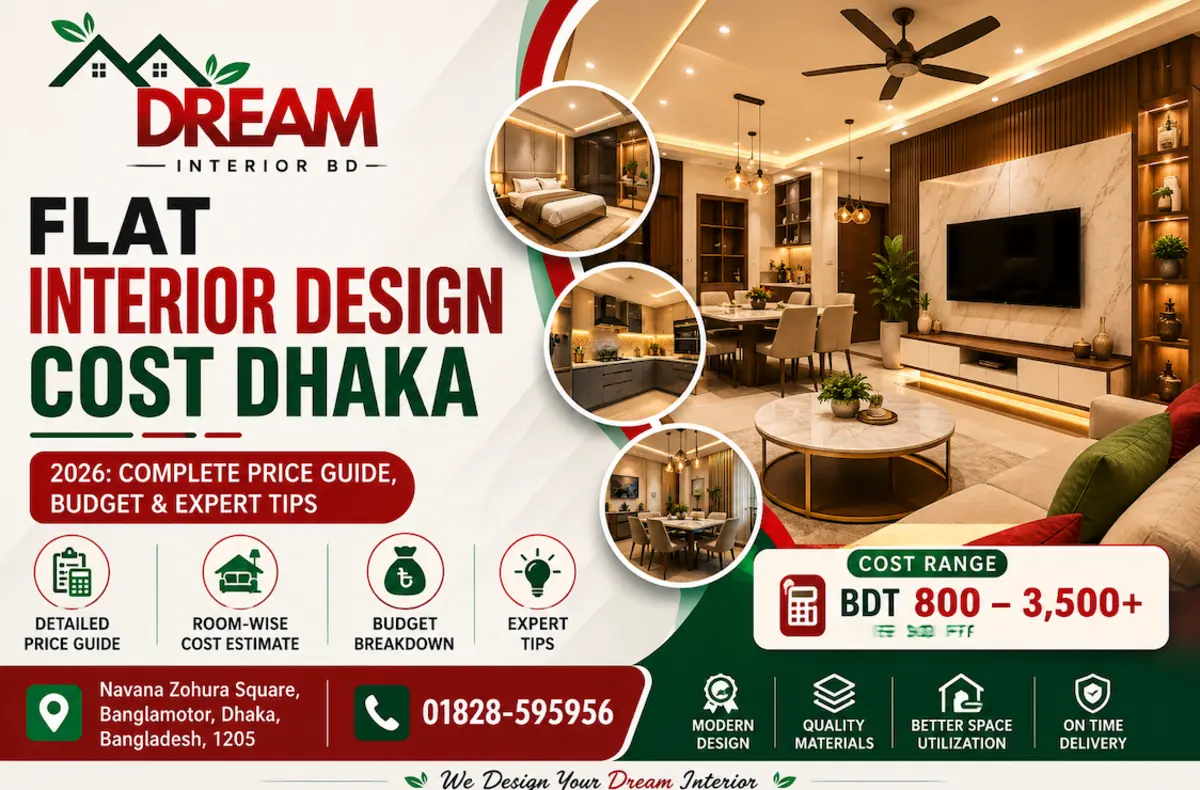 Flat Interior Design Cost Dhaka 2026 with price guide, budget breakdown, and expert interior design tips by Dream Interior BD